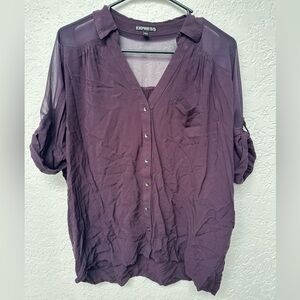 Purple Button Down V Neck Top from Express